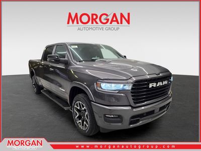 2026 Ram 1500 Laramie in Granite Crystal Metallic Clearcoat — front three-quarter view