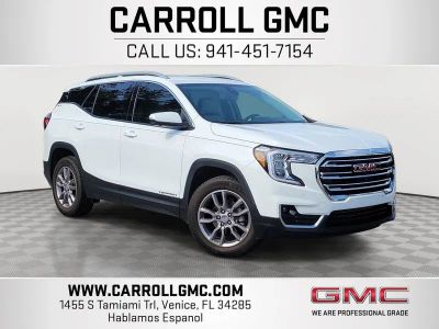 2024 GMC Terrain SLT in Summit White — front three-quarter view