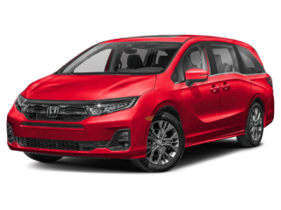 2026 Honda Odyssey Touring in Red — front three-quarter view
