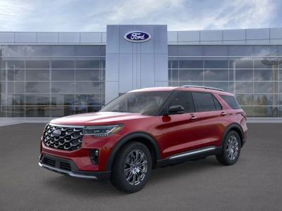 2026 Ford Explorer in Rapid Red Tinted — front three-quarter view