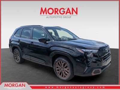 2026 Subaru Forester Sport Hybrid in Crystal Black Silica — front three-quarter view