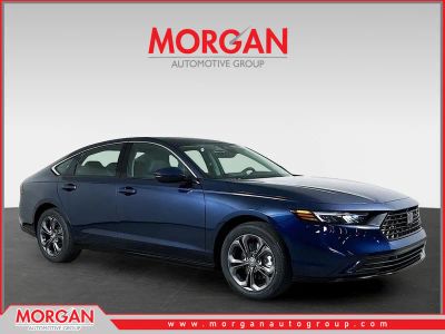 2026 Honda Accord Hybrid EX-L in Canyon River Blue Metallic — front three-quarter view