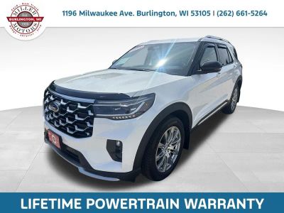 2025 Ford Explorer Platinum in White Metallic — front three-quarter view
