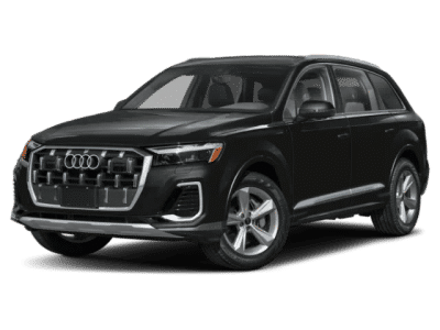 2026 Audi Q7 Premium Plus in Mythos Black Metallic — front three-quarter view