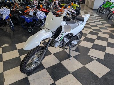 2026 Kawasaki KLX140R in BRIGHT WHITE — front three-quarter view