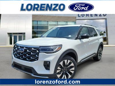 2026 Ford Explorer Platinum in Star White Metallic Tri-Coat — front three-quarter view