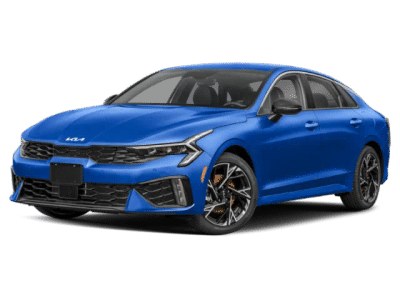 2026 Kia K5 GT-Line in Blue — front three-quarter view