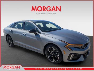 2026 Kia K5 GT-Line in Steel Matte Gray — front three-quarter view