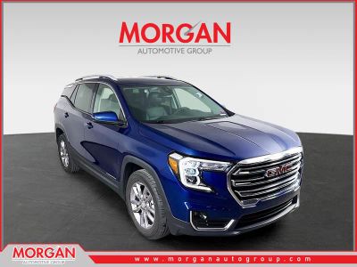 2023 GMC Terrain SLT in Marine Metallic — front three-quarter view