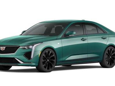 2026 Cadillac CT4 Sport in Typhoon Metallic — front three-quarter view