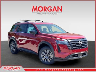 2026 Nissan Pathfinder SV in Red — front three-quarter view