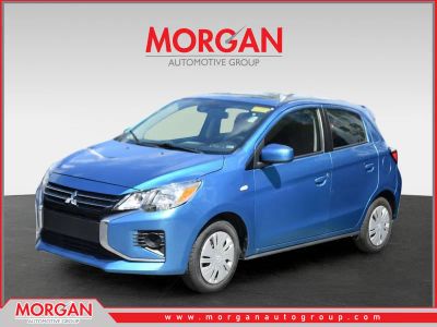 2024 Mitsubishi Mirage ES in Sapphire Blue Metallic w/Black Roof — front three-quarter view