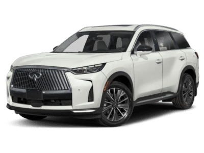 2027 INFINITI QX60 LUXE in Radiant White — front three-quarter view