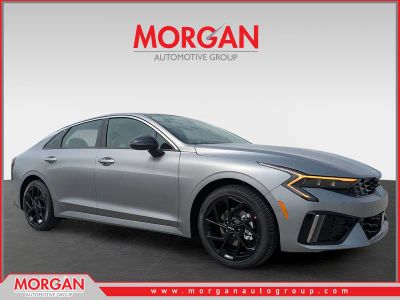 2026 Kia K5 GT-Line in Steel Matte Gray — front three-quarter view