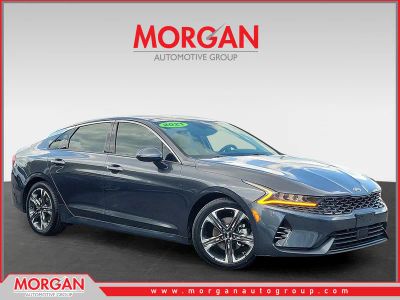 2021 Kia K5 EX in Gravity Gray — front three-quarter view