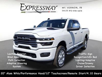 2026 RAM 2500 Laramie 4x4 Crew Cab 6'4 Box in Bright White Clear-Coat Exterior Paint — front three-quarter view