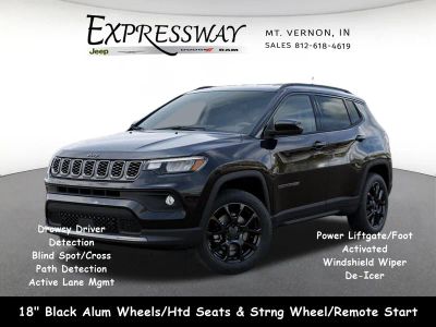 2026 Jeep Compass Latitude Altitude in Diamond Black Crystal Pearl-Coat Exterior Paint — front three-quarter view