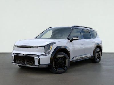 2026 Kia EV9 GT-LINE in Glacial White Pearl/Ebony Black Roof — front three-quarter view