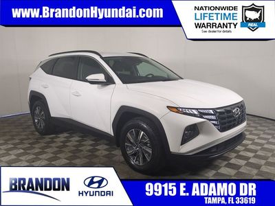 2023 Hyundai Tucson Hybrid Blue in White — front three-quarter view