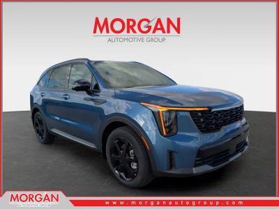 2026 Kia Sorento Hybrid X-Line SX Prestige in Mineral Blue — front three-quarter view