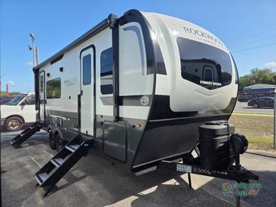 2026 Forest River RV Rockwood Mini Lite in White with graphics — front three-quarter view