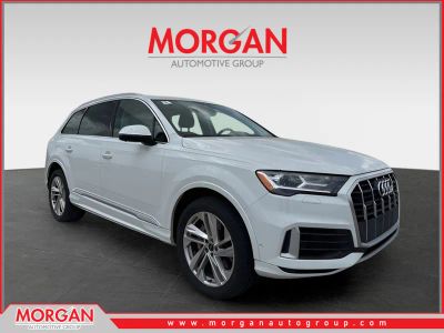 2021 Audi Q7 Premium Plus in Carrara White — front three-quarter view