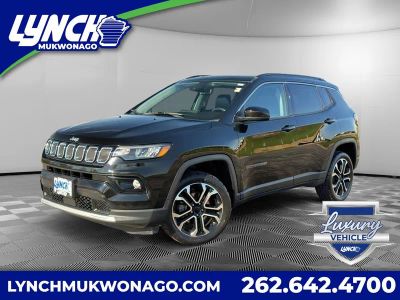 2022 Jeep Compass Limited in Diamond Black Crystal Pearlcoat — front three-quarter view