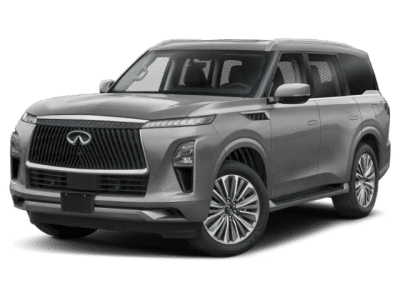 2026 INFINITI QX80 PURE in Dynamic Metal — front three-quarter view