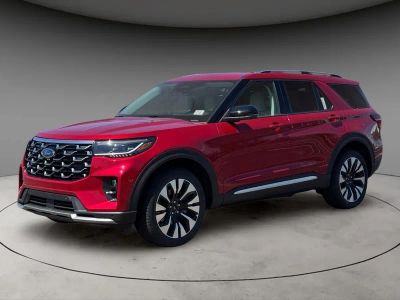 2026 Ford Explorer Platinum in Red Metallic — front three-quarter view