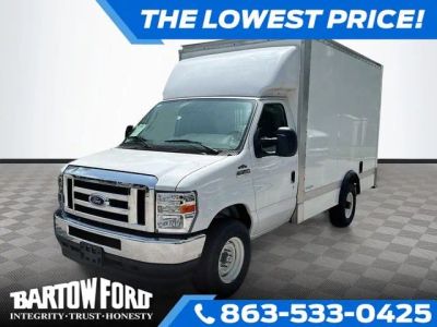 2025 Ford E-350SD 12' BOX TRUCK Cutaway in Oxford White — front three-quarter view