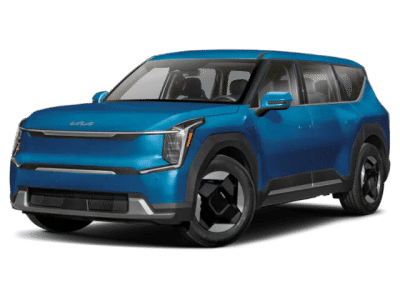 2026 Kia EV9 Land in Blue — front three-quarter view