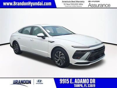 2026 Hyundai SONATA HYBRID Blue in White — front three-quarter view