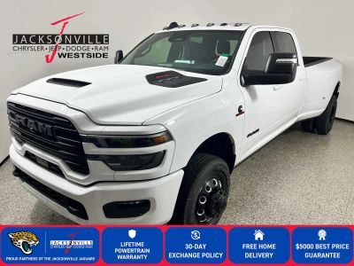2026 RAM 3500 Laramie in Bright White Clear-Coat Exterior Paint — front three-quarter view