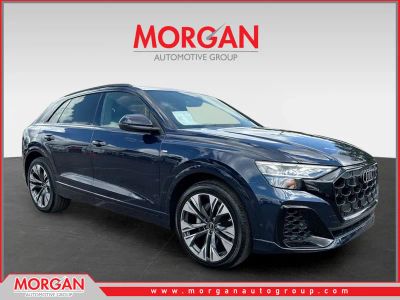2026 Audi Q8 Premium Plus in Waitomo Blue Metallic — front three-quarter view