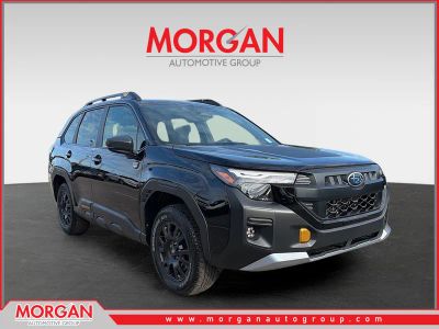 2026 Subaru Forester Wilderness in Crystal Black Silica — front three-quarter view