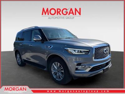 2020 INFINITI QX80 LUXE in Gray — front three-quarter view