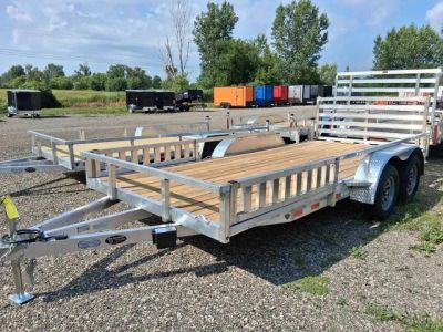 2027 MMT 7x18 TA, Bi-Fold Ramp, ATV Package, Double Brake Axle — front three-quarter view