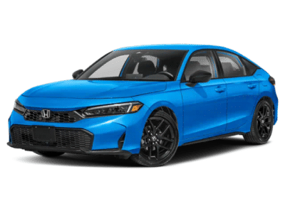2026 Honda Civic Hatchback Sport in Obsidian Blue Pearl — front three-quarter view
