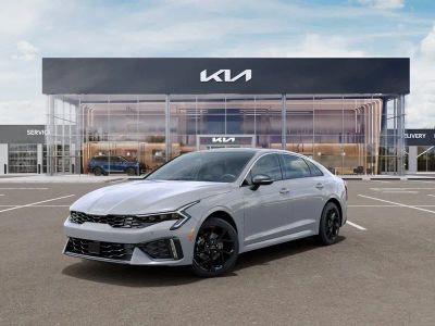2026 Kia K5 GT-Line in Wolf Gray — front three-quarter view