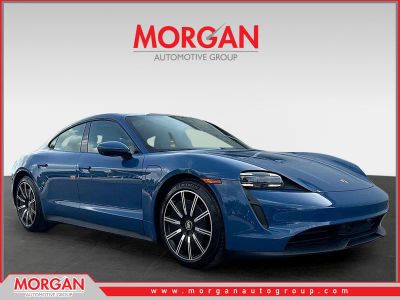 2022 Porsche Taycan Base in Neptune Blue — front three-quarter view