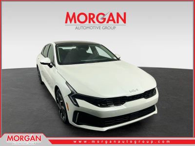 2026 Kia K5 EX in Snow White Pearl — front three-quarter view