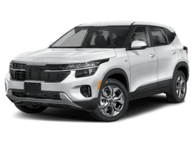2025 Kia Seltos LX in White — front three-quarter view