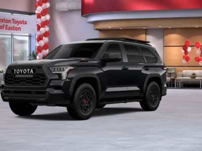 2026 Toyota Sequoia TRD Pro in Midnight Black Metallic — front three-quarter view