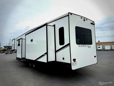 2023 Forest River Cardinal Red — rear three-quarter view