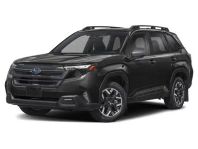 2025 Subaru Forester Premium in Crystal Black Silica — front three-quarter view