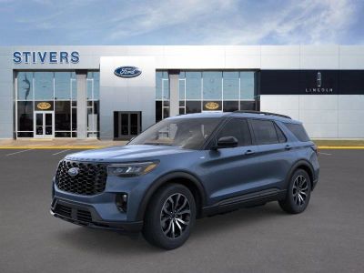 2026 Ford Explorer ST-Line in Vapor Blue Metallic — front three-quarter view