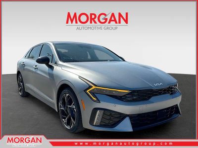 2026 Kia K5 GT-Line in Steel Matte Gray — front three-quarter view
