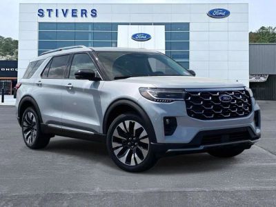 2026 Ford Explorer Platinum in Space White Metallic — front three-quarter view