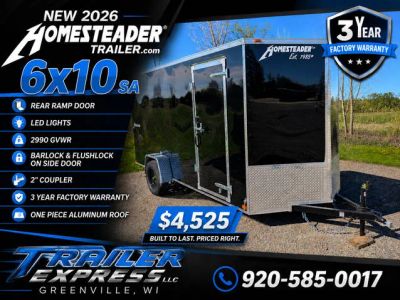 2026 Homesteader 6x10 SA, Rear Ramp,6" Interior — front three-quarter view
