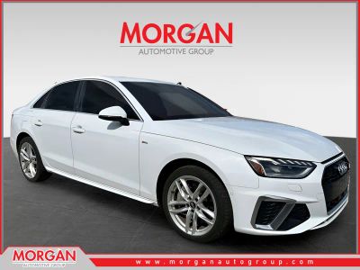 2020 Audi A4 Sedan Prestige in Glacier White — front three-quarter view
